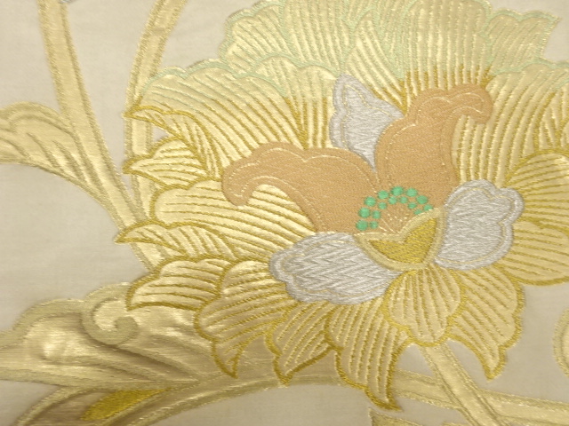 アンティーク着物 ] - 袋帯 アンティーク 牡丹に唐草模様織出し袋帯